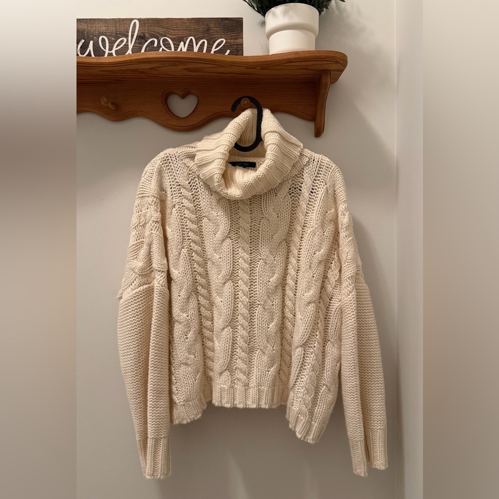 2 for $20. Love Tree Cable Knit Turtleneck Cropped Sweater - Cream